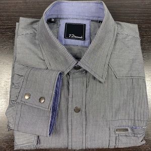 7 Diamonds L gray western button snap dress shirt